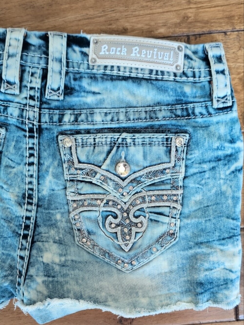 Rock Revival Light Blue Distressed Denim Cutoff Shorts - Picture 7 of 8